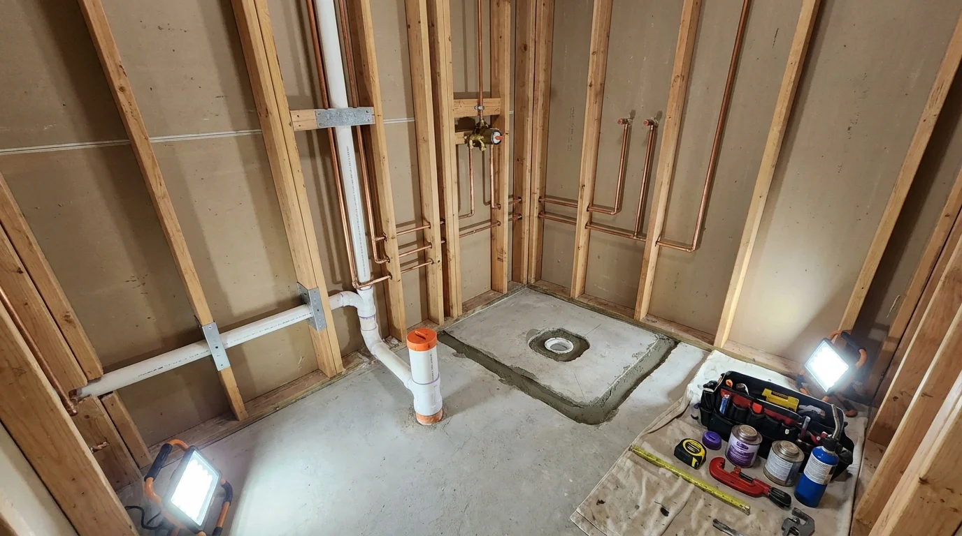 Bathroom rough-in plumbing during remodel by Johns Plumbing LLC in Covina