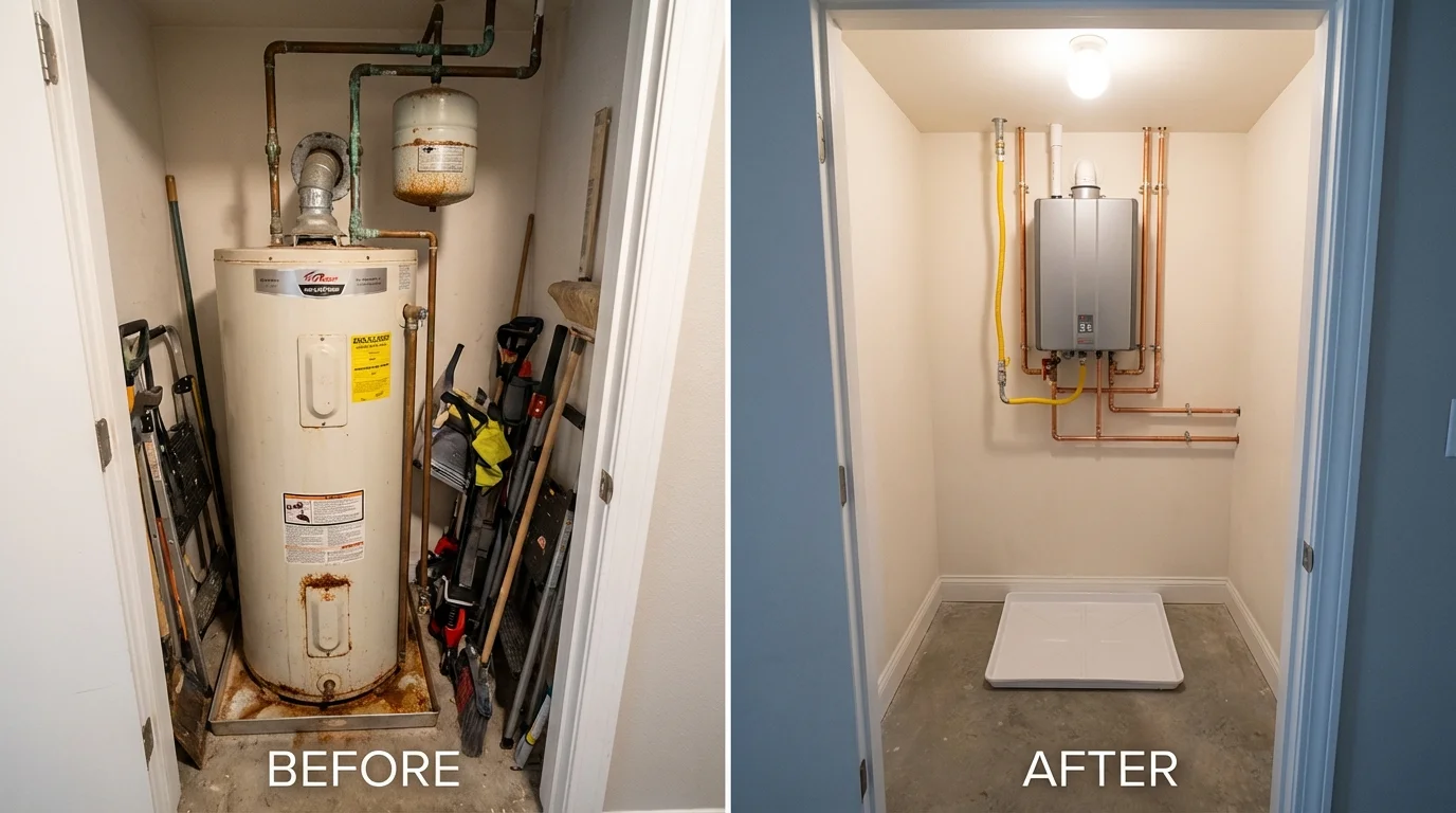 Tank water heater versus wall-mounted tankless unit comparison for Covina, CA homeowners