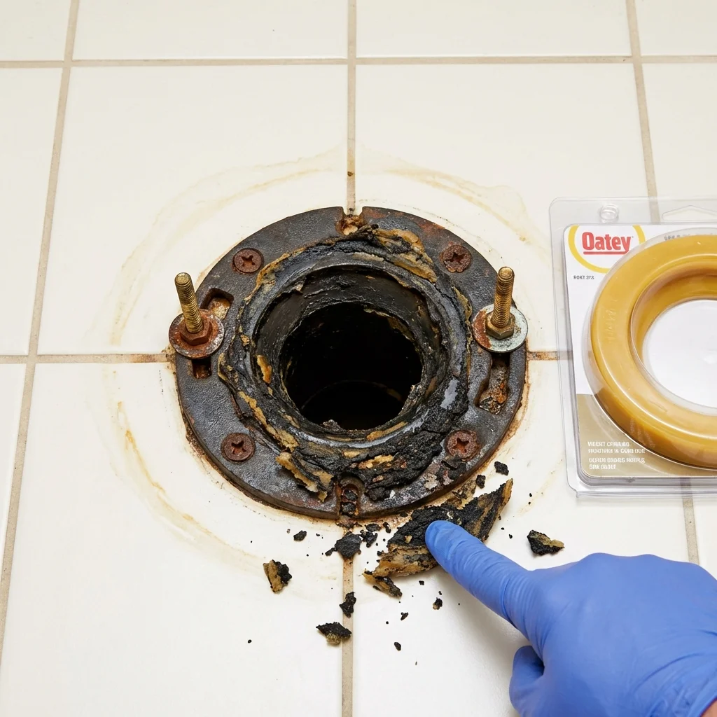 Failed wax ring showing water seepage at the base of a toilet in a Covina, CA home